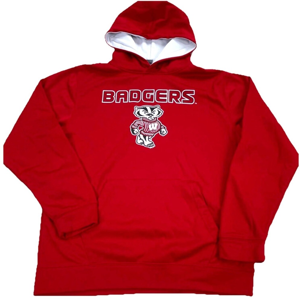 Wisconsin Badgers Hoodie Boys XL Red‎ White Sweatshirt Sweater Performance Youth